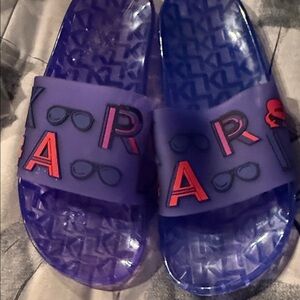 Karl Lagerfeld Purple Slide Sandals with Red & Pink Accents